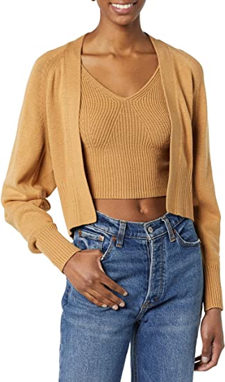 Daily Ritual Women's Ultra Soft Cardigan and Crop Top Sweater Set