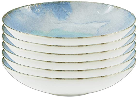 Rivet Modern Reactive-Glaze Stoneware 6-Piece Dinner Bowl Set, Azure Watercolor