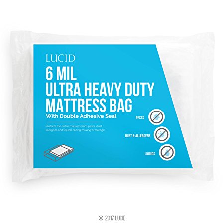 LUCID 6 Mil Ultra Heavy Duty Mattress Bag for Moving, Storage or Disposal - Seals Closed with Two Adhesive Strips - Twin