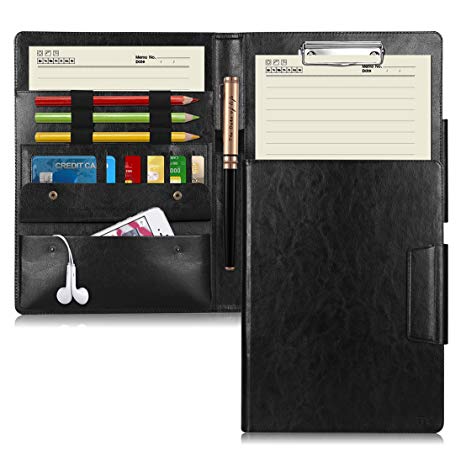 FYY padfolio Leather Portfolio case with Card Slots Pockets Pencil Holders Premium Leather Business Document Organizer Resume Portfolio Folder for Office School Black