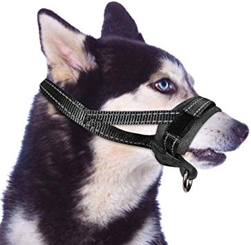 SlowTon Nylon Dog Muzzle, Dog Mouth Cover Adjustable Soft Padded Quick Fit Comfortable Muzzles for Medium Large Dog Outdoor Anti Biting Behavior Training Stop Chewing Barking Attach to Collar