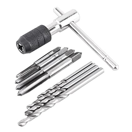 Adjustable T-Handle Tap Wrench and Drill Set, 4pcs M3 M4 M5 M6 Machine Screw Metric Thread Plug Taps Set   4pcs Drill Bits Set