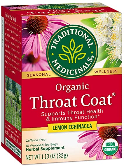 Traditional Medicinals Organic Throat Coat Lemon Echinacea Herbal Tea, Supports Throat Health, (Pack of 1) - 16 Tea Bags