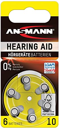 Ansmann Hearing Aid Batteries [Pack of 6] Size 10 Yellow Zinc Air Hearing-Aid Suitable for Hearing Aids, Sound Amplifier - 1.45V Mercury Free 5013223