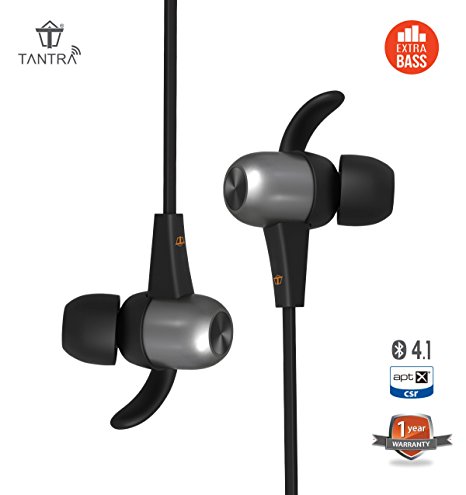 Tantra POWER Boat Bluetooth Headphones (with EXTRA BASS and aptX) Magnetic In Ear Wireless Earbuds 4.1 Sweatproof Stereo Bluetooth Earphones with Snug fit for Sports With Mic (Upto 8 Hours Play Time, Secure Fit, Noise Cancelling)