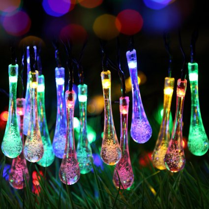 Solar Outdoor String LightsURPOWER 20ft 30 LED Water Drop Solar String Fairy Waterproof Lights Christmas Lights Solar Powered String lights for Garden Patio Yard Home Christmas Tree Parties