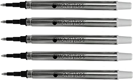 5 Pack - Monteverde Classic Style Rollerball Refill to Fit Sheaffer Prelude, Crest and Legacy Heritage Rollerball Pens, Fine Point, Soft Roll (BULK PACKED) (Blue/Black)