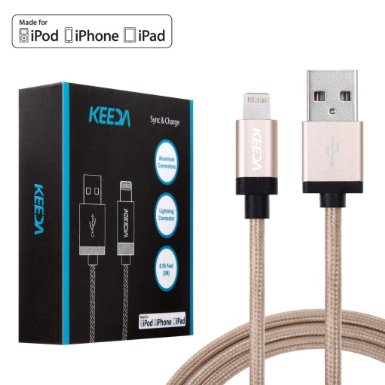 Lightning Cable Apple MFi Certified KEEDA Lightning to USB Cable 66ft 2M nylon 8-Pin Lightning USB Charge and Data Sync Braided Cable with Aluminum Shell Connectors for iPhone 6S  6S Plus  6  6 Plus  5S  5C  5 iPad pro Air 2 Gold