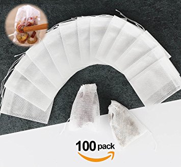 ilauke 100PCS Tea Bags Disposable Drawstring Empty Paper String Seal Filter White 7x9cm/2.8x3.5inches (Non-woven Fabric)