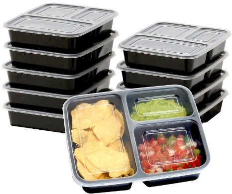 SimpleHouseware 10 Pack 3 Compartment Reusable Meal Prep Food Storage Container Lunch Boxes, Stackable and Dishwasher, Microwave, Freezer Safe (36 ounces)