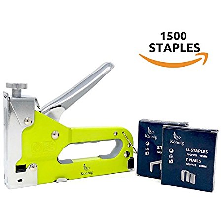 Könnig 3-in-1 Heavy Duty Staple Gun, Hand Operated Stainless Steel Brad Nail Gun, Tacker Tool for Fixing Material, Decoration, Carpentry, Furniture, Doors And Windows w/BONUS 1500 Staples