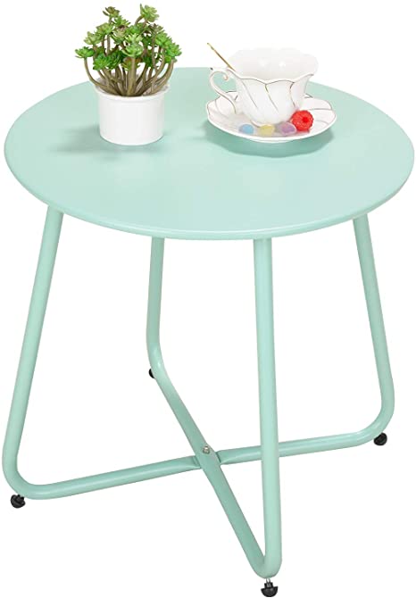 Grand patio Premium Indoor/Outdoor Round Metal Weather-Resistant Side/Accent Table for Patio, Yard, Balcony, Garden (Mint Green)