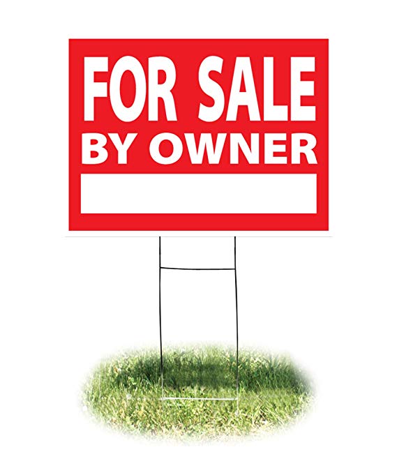 Headline Sign - Yard Sign,"FOR SALE BY OWNER" Sign with H-Frame, 18 x 24 Inches, Red and White (4728)