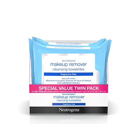 Neutrogena  Makeup Remover Cleansing Towelettes & Wipes, Fragrance Free, 25 Count, 2 Packs