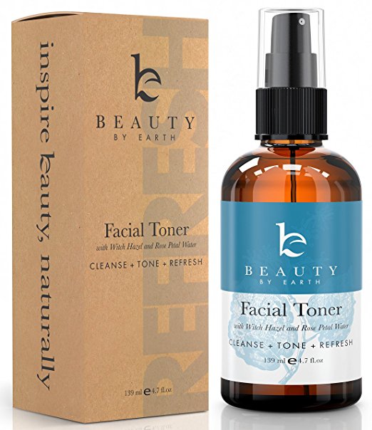 Facial Toner - Beauty by Earth Hydrating Face Toner - Certified Organic and Natural Ingredients with Witch Hazel & Rose Water - Reduce Puffiness & Redness, Use As Makeup Remover and Astringent - 4.7oz