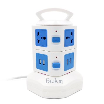 Bukm 6-Outlet Home/Office Surge Protector 6.5 ft Cord with 4-Port USB Charging Station for iPhone SE/6/6S Plus, iPad, Samsung Galaxy S7/S7 Edge/S6/S6 Edge, Nexus 6/6P, HTC M9 and More
