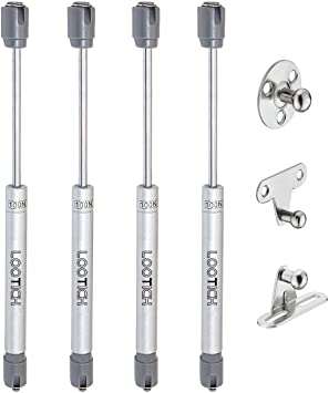 LOOTICH 100N Automatic Lid Stay Support Kitchen Cabinet Cupboard Door Toy Box Hydraulic Spring Gas Strut Piston Soft Opening Hinges for Flap Fittings Pack of 4