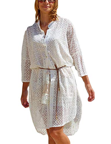 Bsubseach Women Embroidered Half/Long Sleeve Swimsuit Cover Up Mini Beach Dress