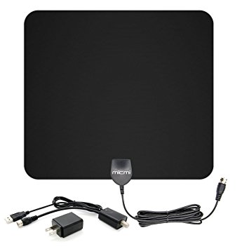 TV Antenna, 50 Miles Range 1080P Detachable Amplifier USB Power UL listed Supply Amplified HDTV tv antenna for digital tv indoor 10ft Coax Cable Indoor Ultra Thin-Super Soft & Light MICMI M50