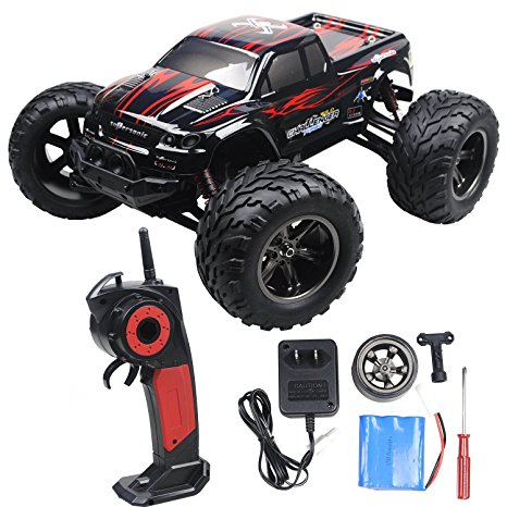 Vatos 2 WD - 30MPH 1/12 Scale Remote Control Monster Truck with 2.4GHz Radio System, Red