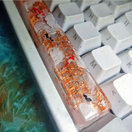 Obokidly Customized Keycap Handmade Gradient White-Gold Koi Fish Custom Made Keycap OEM Resin Key Cap Mechanical Keyboard Artisan Keycaps for Cherry MX Keyboard,Only Keycap (D-6.25OEM, White-Gold)