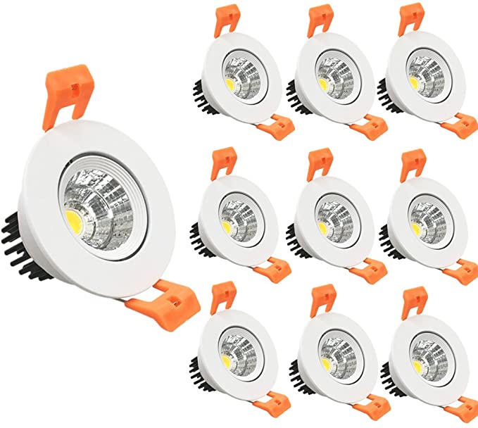 LightingWill 10-Pack 3W CRI80 LED Downlight Dimmable 247LM Directional Recessed COB Ceiling Light Cut-Out 2in(51mm) 60 Beam Angle 4000K-4500K Natural White 25W Halogen Bulbs Equivalent