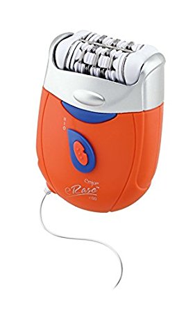 Emjoi eRase e60 Dual Opposed Heads 60-Disc 2-in-1 Electric Epilator Tweezer with Shaver/Trimmer and Sensitive Attachments - Orange