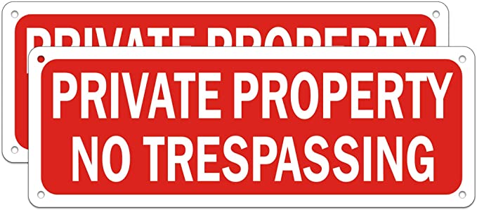 No Trespassing Signs Private Property Security Warning Metal Yard Sign Reflective Red Aluminum for Garden Outdoor Indoor Gates Weatherproof Rust Free Easy Installation (2 Pack 10 x 3.5 inches)