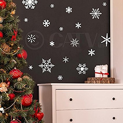 Small Snowflakes set of 30 wall saying vinyl lettering decal home decor art quote sticker (White)