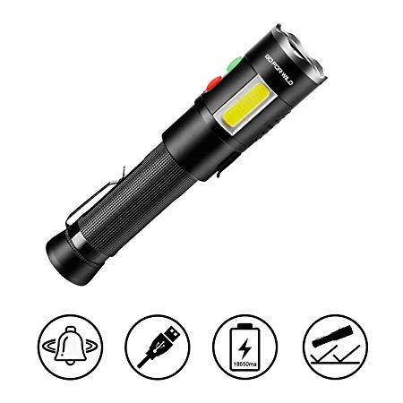 High Lumens Handheld LED Tactical Flashlight with Emergency Safety Alarm, 18650(2200mAh) Battery Included, Made from Aluminum EDC for Outdoor, Camping, Hiking, Hunting, Walking Dog, by GOFORWILD