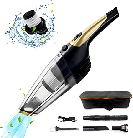 Handheld Vacuum Cleaner Cordless，Portable Car Vacuum Light Weight Mini Vacuum with USB Charging Cable, Strong Suction Wet & Dry Vacuum Cleaner for Home,Car Cleaning(Black Gold)