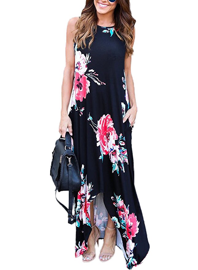 Dokotoo Womens Summer Casual Floral Print Boho Beach Dress Maxi Long Dresses