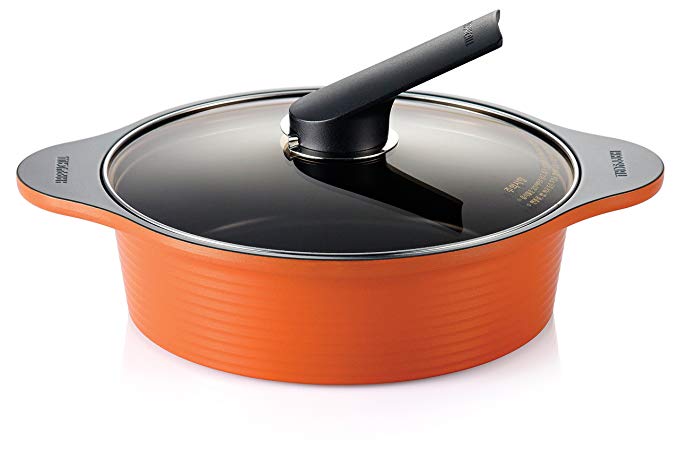 Happycall Hard Anodized Ceramic Nonstick Pot, 3-Quart, Orange, Oven Safe, Dishwasher Safe, Wide Stockpot, With Glass Lid, Rivet-Free, Cookware