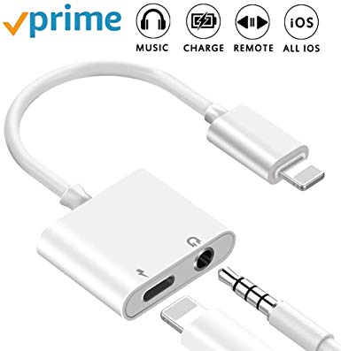 Headphone Jack Splitter Adapter for iPhone Xs/Xs Max/XR/8/8 Plus/X/7/7 Plus AUX Adapter Audio & Charger & sync Cable for iPhone Dongle Connector 2 in 1 Splitter Adapter Support iOS 11-12 System