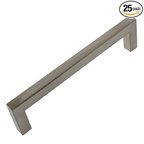 GlideRite Hardware 87227-SN-25 Solid Square Cabinet Bar Pulls, 25 Pack, 5", Satin Nickel