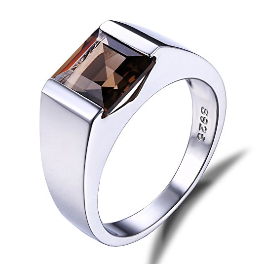 Jewelrypalace Men's 2.3ct Square Natural Smoky Quartz 925 Sterling Silver Ring