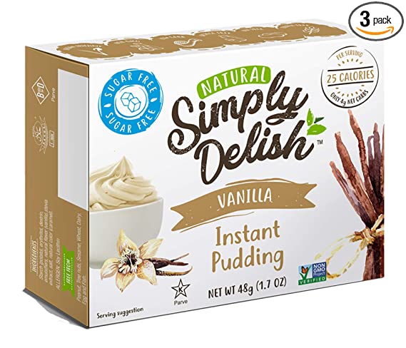 Simply Delish Natural Instant Vanilla Pudding - Sugar Free, Non GMO, Gluten Free, Fat Free, Vegan, Keto Friendly - 1.7 OZ (Pack of 3)