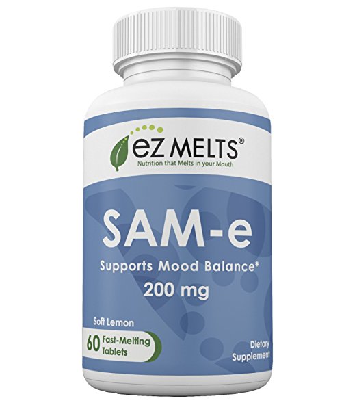 EZ Melts SAM-e, 200 mg, Dissolvable Vitamins, Vegan, Zero Sugar, Natural Lemon Flavor, 60 Fast Melting Tablets, SAM-e Supplement