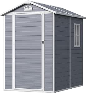 Greesum 6X4FT Resin Outdoor Storage Shed, All Weather Tool Room with Floor, Perfect for Storing Lawn Mowers, Garden Tools, Patio Furniture, Bicycles, Grey