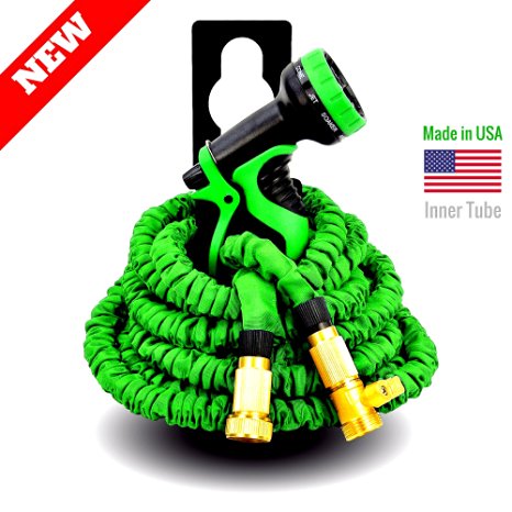 WORLD'S STRONGEST Expandable Garden Hose with MADE IN USA inner tube material & our NEW DOUBLE M STRONGEST EXTERIOR FABRIC, Garden Hose Expanding Hose Flexible Hose Expandable Hose Set(25 ft, Green)