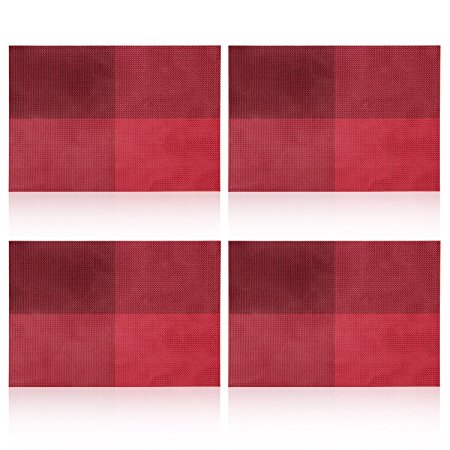 Placemat,U'artlines Grid Red Crossweave Woven Vinyl Non-slip Insulation Placemat Washable Table Mats Set of 4