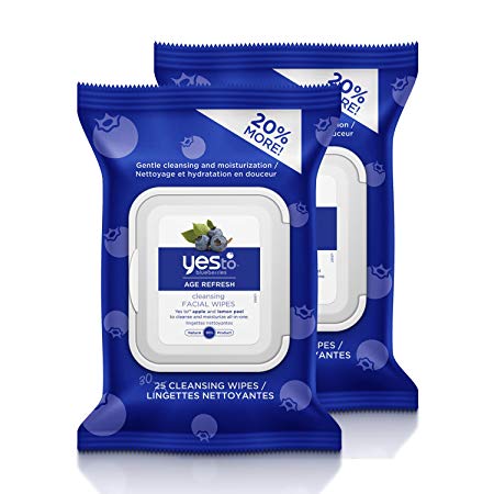 Yes To Blueberries Age Refresh Cleansing Facial Wipes for Fine Lines & Wrinkles, 30 Count (Pack of 2)