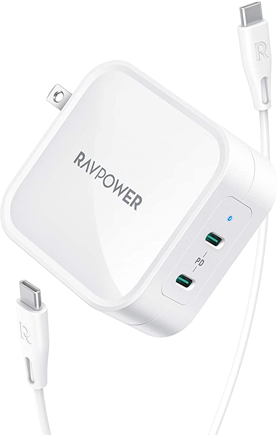 USB C Charger, RAVPower 90W 2-Port Wall Charger PD 3.0 GaN Tech Type C Fast Charging Adapter Compatible with MacBook Pro/Air, iPad Pro, iPhone 11/Pro/Max/XR/XS/X, Galaxy S9/S8 and More (White)