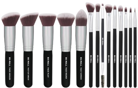 BS-MALL(TM) Premium 14 Pcs Foundation Concealers Eye Shadows Silver Black Makeup Brush Sets(Silver Black)