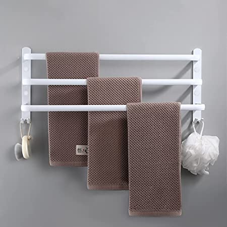 HONPHIER Towel Rails Wall Mounted 3 Tier Towel Rack With Hooks Space Aluminum Towel Rack Bathroom Towel Holder No Fading Towel Shelves For Kitchen Bathroom Toilet Hotel Office (White, 50CM)