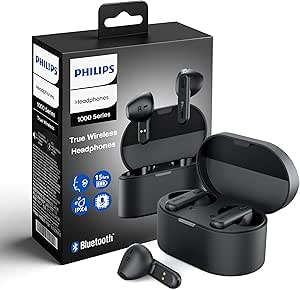 PHILIPS True Wireless Earbuds, TWS Bluetooth 5.3 Headphones, 13mm Drivers, AI Mic for Clear Calls, IPX4 Waterproof, 15 Hours Playtime, Compatible w/iPhone Android & Bluetooth Devices, TAT1138