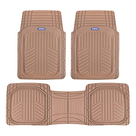 ACDelco ACOF-933-BG Deep Dish All-Climate Rubber Floor Mats for Car SUV Van Truck Heavy Duty Liners-3 Piece Set Thick, Odorless & All Weather (Beige)