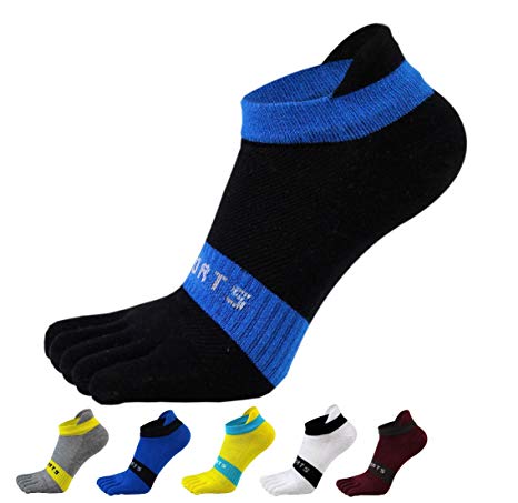 Men Cotton Low Cut Athletic Toe Socks 5 Finger No Show Mesh Wicking 6 Pack