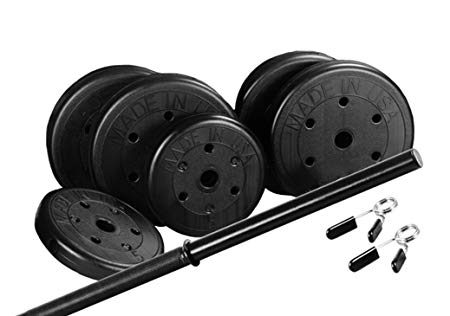 US Weight Duracast 55 lb. Barbell Weight Set with Two 5 lb. Weights, Four 10 lb. Weights, One 4 lb. Two-Piece Threaded Barbell Bar, Two Locking Spring Clips