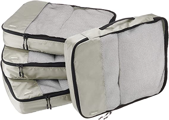 AmazonBasics 4 Piece Packing Travel Organizer Cubes Set - Large, Grey